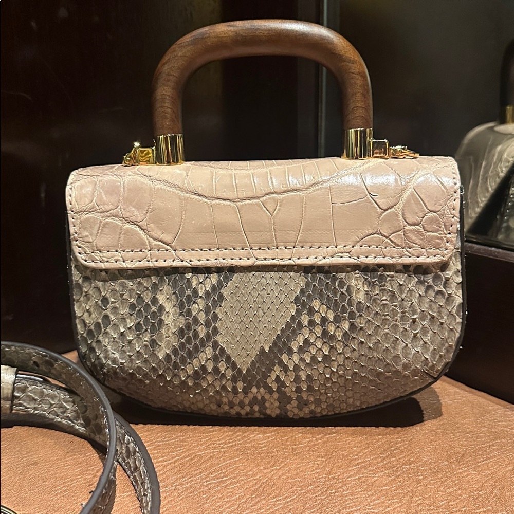 Cape Cobra mini Picco Beige and Brown Python Croc-Embossed Women's crossbody